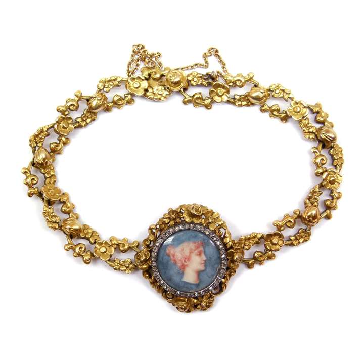 19th century French gold bracelet with an enamel neoclassical profile